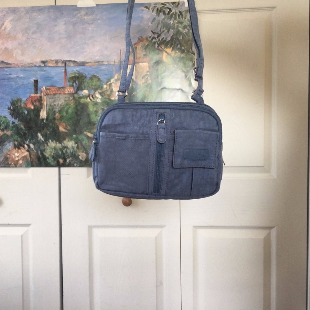 blue crossbody bag purse travel many pockets